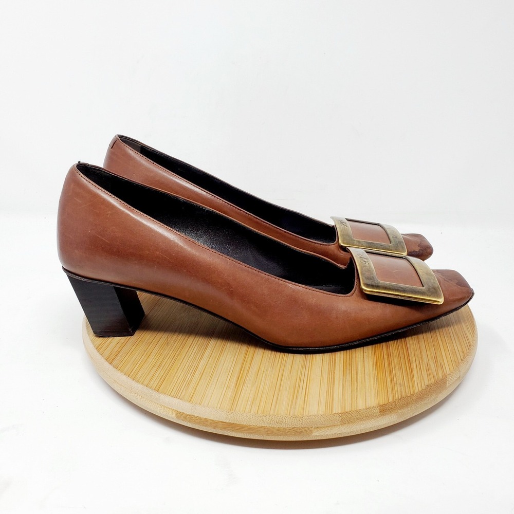 Roger Vivier Belle Womens 35.5 Pump Shoes Brown Leather STAINED DAMAGED TOES